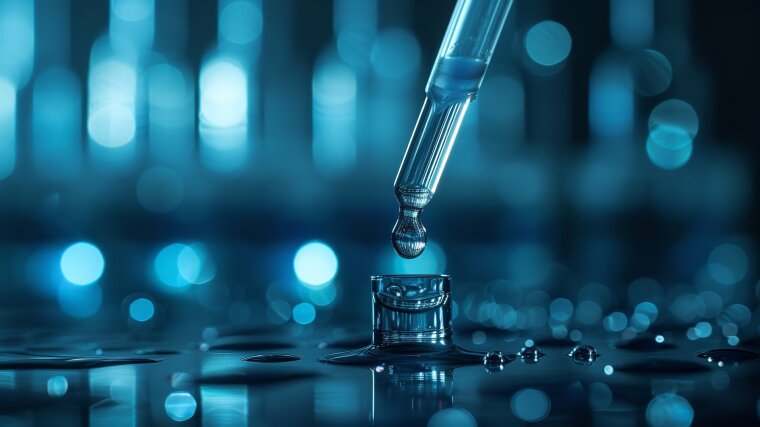 Pipette mit Wasser über einem Glas