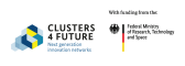 English logo of the Clusters4Future initiative of the BMFTR (German Federal Ministry of Research, Technology and Space)
